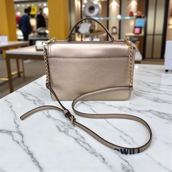 Blush Gold Leather Jeweled Crossbody/Shoulder Bag COA Included, Goldtone EUC - Picture 3 of 13